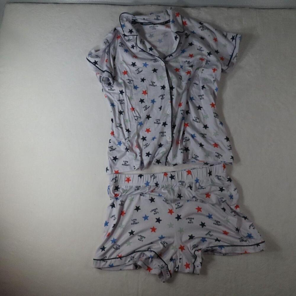 The Life is Good Sleep Women's L Star Print 2 Piece Pajama Set features a comfor